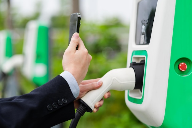 Image of electric car charging post
