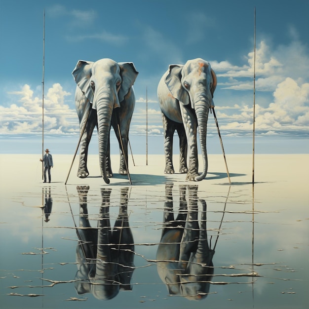 Image elephant standing water with long legs Generative AI