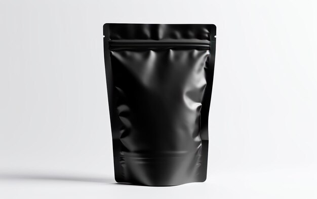 An image of an empty black packaging bag poised for branding