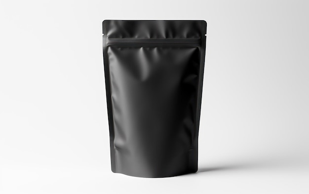 An image of an empty black packaging bag poised for branding