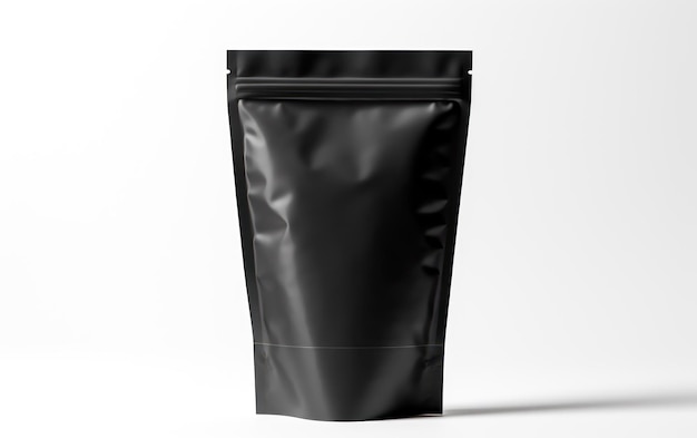 An image of an empty black packaging bag poised for branding