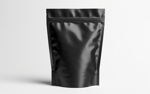 An image of an empty black packaging bag poised for branding