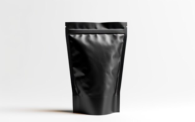 An image of an empty black packaging bag poised for branding