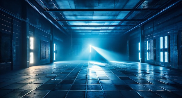 An image of an empty space with blue lighting