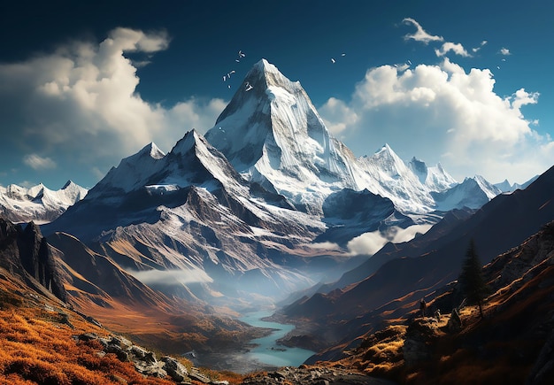 An image of everest rising behind a blue sky