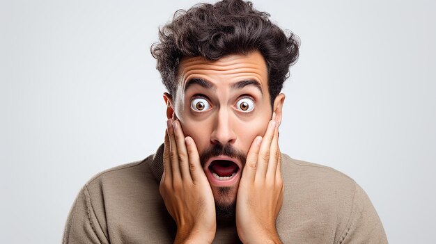 Image of excited screaming young woman standing isolated over white background