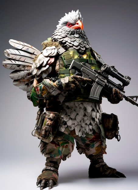 image of exotic animal wearing soldier clothing