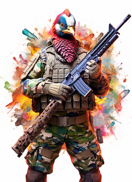 image of exotic animal wearing soldier clothing
