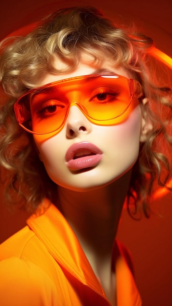 image of expressive stylish woman in orange glasses AI Generated