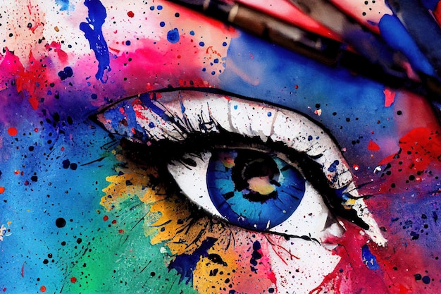 Image of the eye in oil in bright colors Conceptual abstract closeup