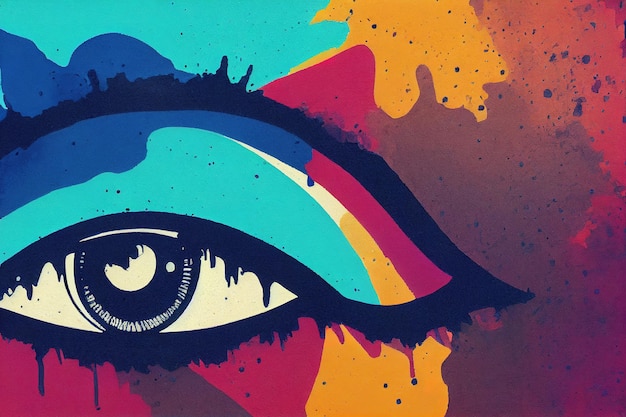 Изображение глаза маслом в ярких цветах Концептуальный абстрактный крупный план