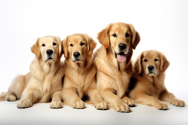 Image of family group of golden retriever dogs on white background Pet Animals Illustration Generative AI