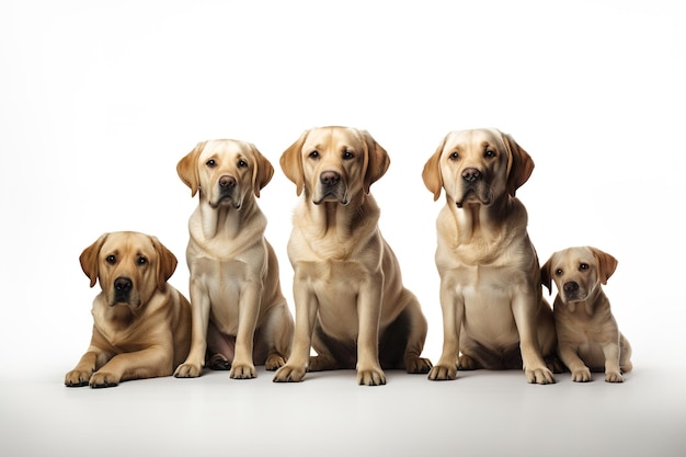 Image of family group of labradors on white background Pet Animals Illustration Generative AI