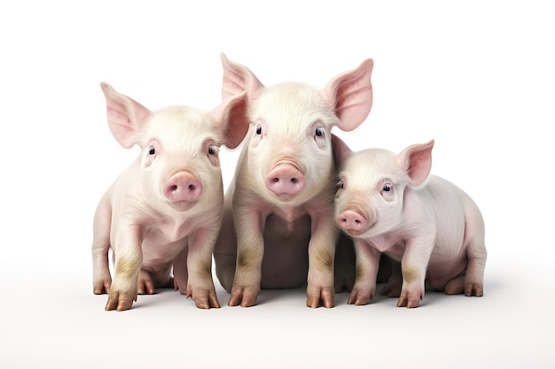 Image of family group of pigs on white background Farm animals Illustration Generative AI