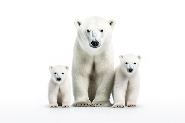 白い背景の北極熊の家族グループの画像 野生動物 イラスト ジェネレーティブAI