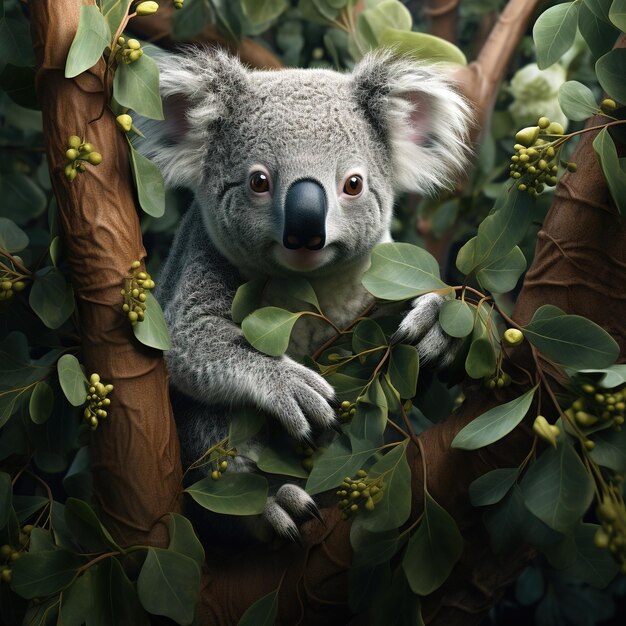 Image of fantasy of the cute koala on tree Wildlife Animals Illustration Generative AI