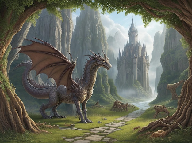 image of a fantasy story setting with big dragons