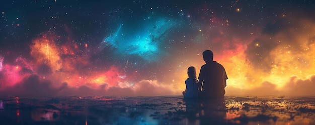 Photo image of a father and daughter attending music wallpaper