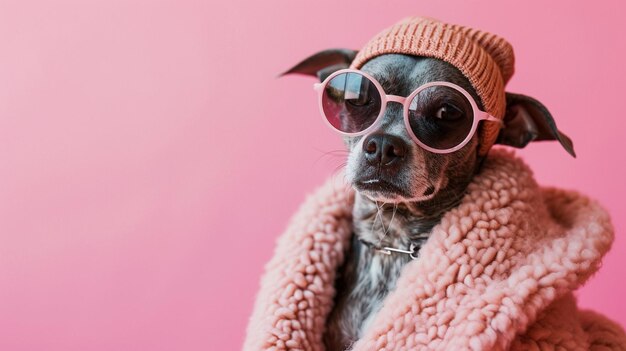 An image featuring an animal influencer showcasing fashionable outfits and accessories adding a tre