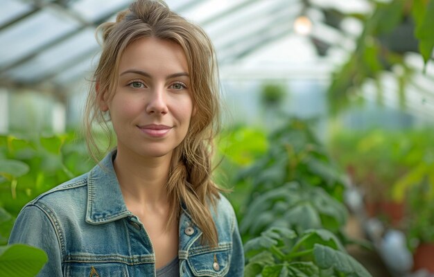 Photo an image of a female in a greenhouse