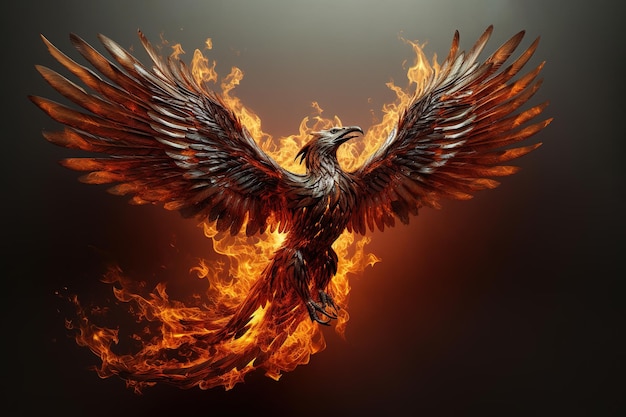 Image of ferocious eerie angry phoenix is flying burning Bird Mythical creatures Generative AI Illustration