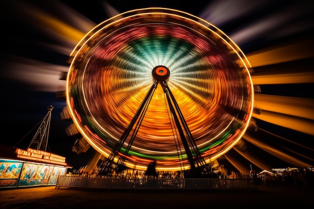 An image of ferris wheel at night Generative AI