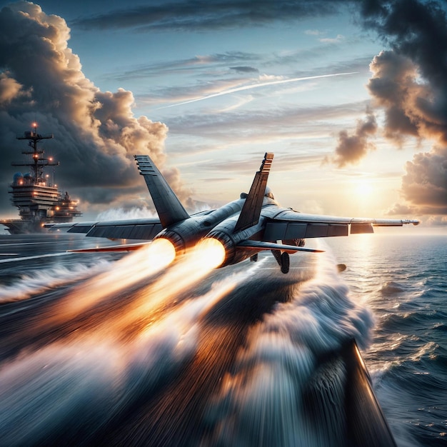 Photo image of a fighter jet flying close to the water