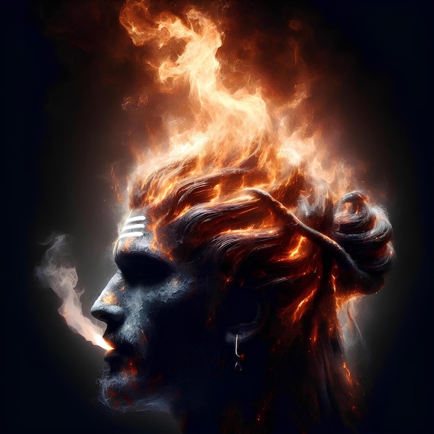 Photo image of the fire god meditating
