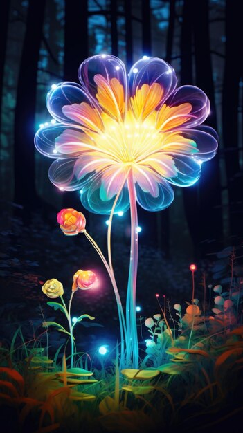 Photo image of flowers emitting neon lights