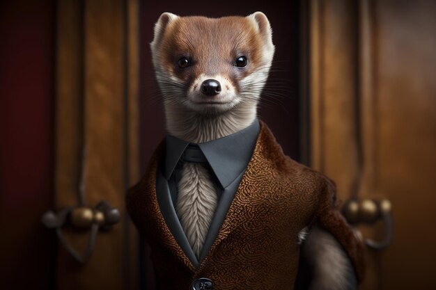 Photo image of fox dressed in suit and tie with bow tie around his neck generative ai