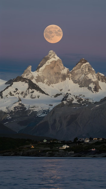 Foto immagine luna piena splende brillantemente sulla patagonia argentina verticale mobile wallpaper