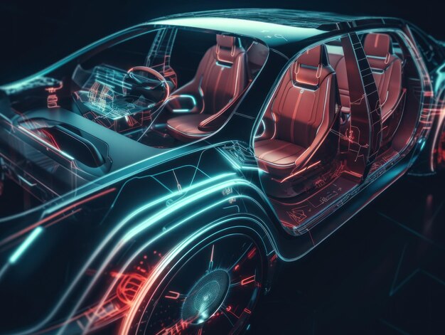 Photo an image of a futuristic car with red and blue lights generative ai image