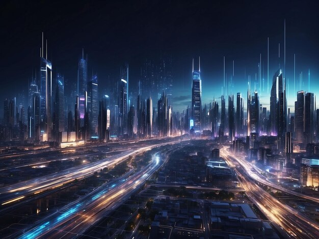 an image of a futuristic city at night inspired by Marek Okon