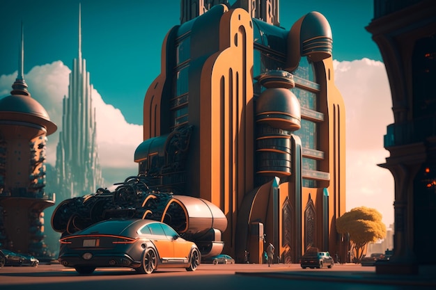 An image of futuristic city with cars and buildings Generative AI