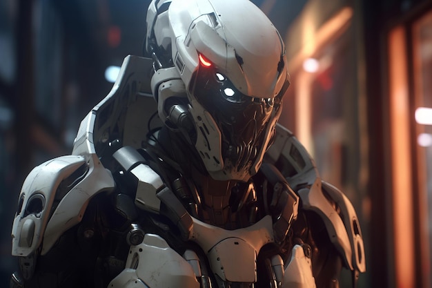 An image of a futuristic robot with glowing eyes