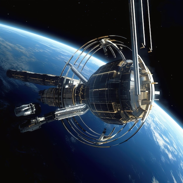 изображение футуристической космической станции с кинематографическим эффектом Generative AI