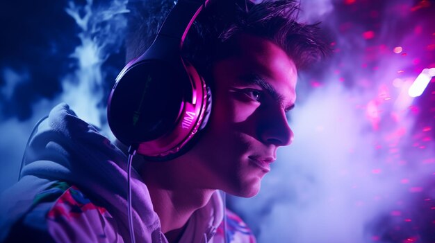 Image of a gamer wearing gaming headphones