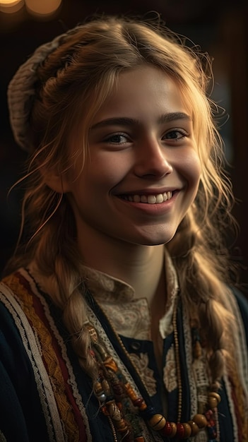 Image generated by AI Beautiful teenager from Northern Europe with typical Scandinavian clothes