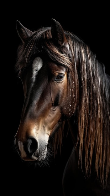 Image generated by AI Beautiful watercolor painting of a dark brown horse White background