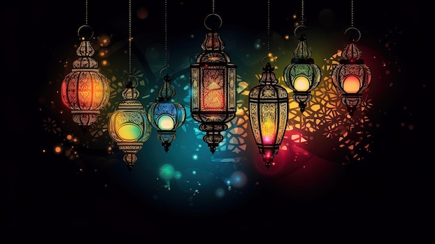 Image generated by AI Drawing of a Ramadan arabic lantern in primary colors