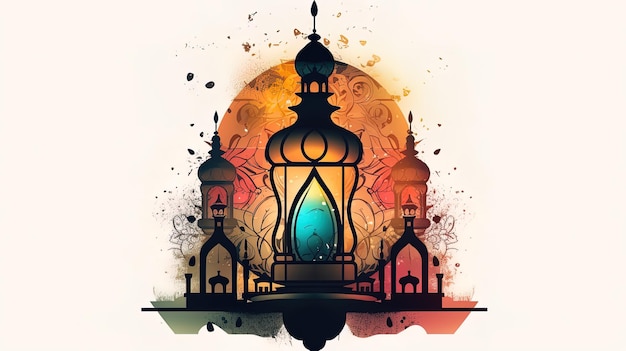 Image generated by AI Drawing of a Ramadan arabic lantern in primary colors