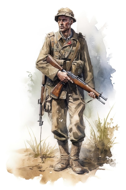 Image generated by AI Watercolor drawing of a German soldier from World War II