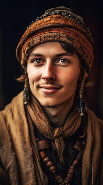 Image generated with AI Portrait of a young man with typical clothing from the countryside