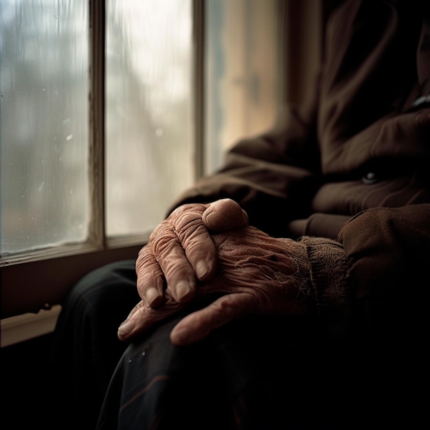 Photo image of a gentlemans wrinkled hands