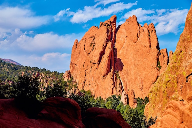 Image of Giant red rock vertical pillar mountain in desert