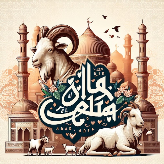 image of a goat with a flower motif on it celebrating the Eid alAdha holiday