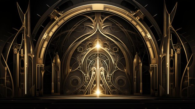 An image of a gold and black door with a golden light coming out of it