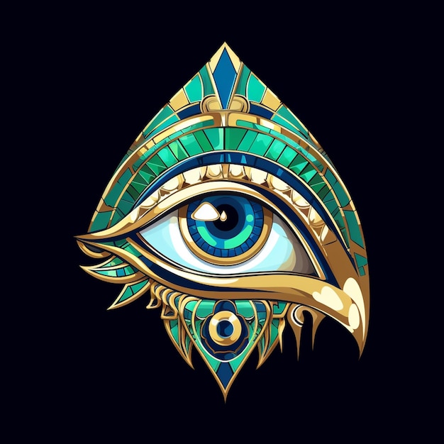 an image of a gold and blue eye with a black background generative ai