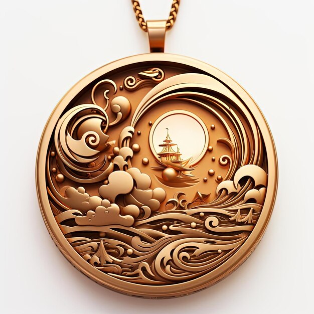 Photo an image of a gold coin pendant drawn on a white background