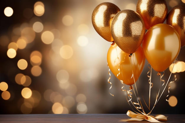 Photo image golden balloons on bokeh background creating a festive and celebratory scene